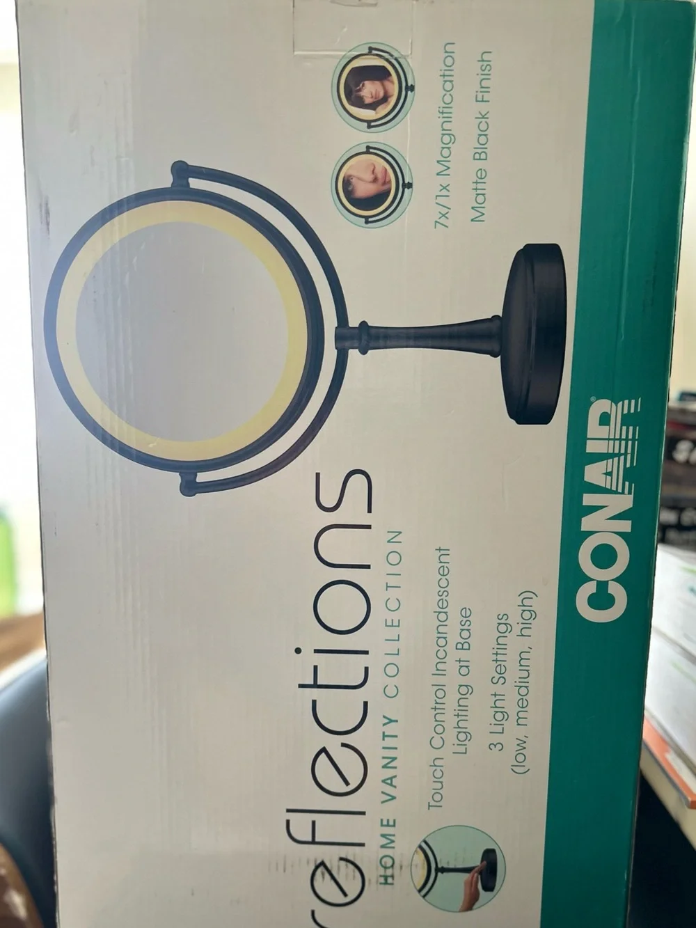 Conair Reflections Matte Black Lighted Vanity Mirror with Dual Magnification